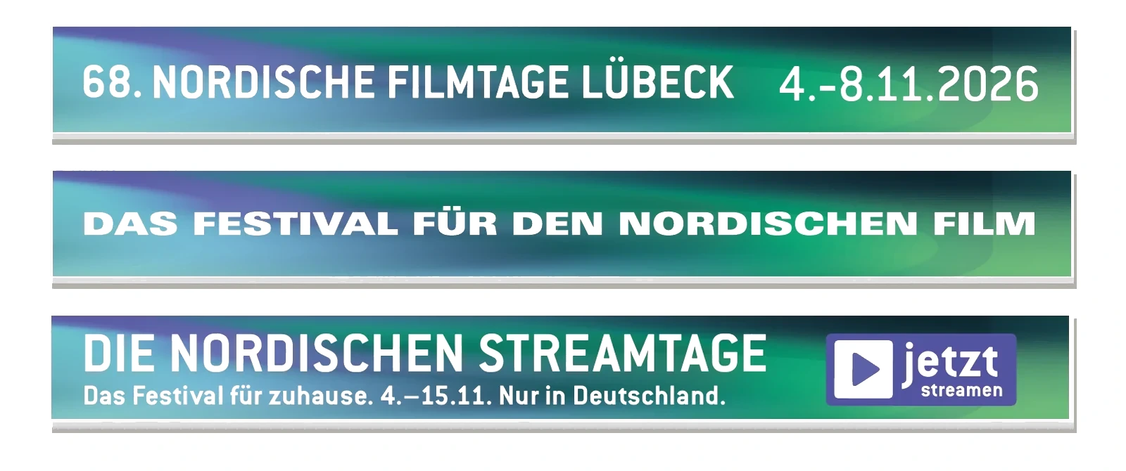 Drei Bannerentwürfe für die Hüxstraße zu den Nordischen Filmtagen Lübeck 2026