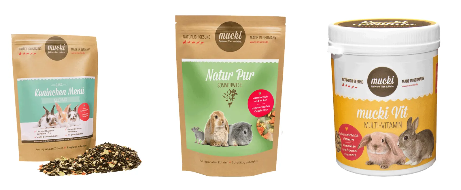 Mucki-Verpackungen für Multi Mix, Natur Pur und Mucki Vit