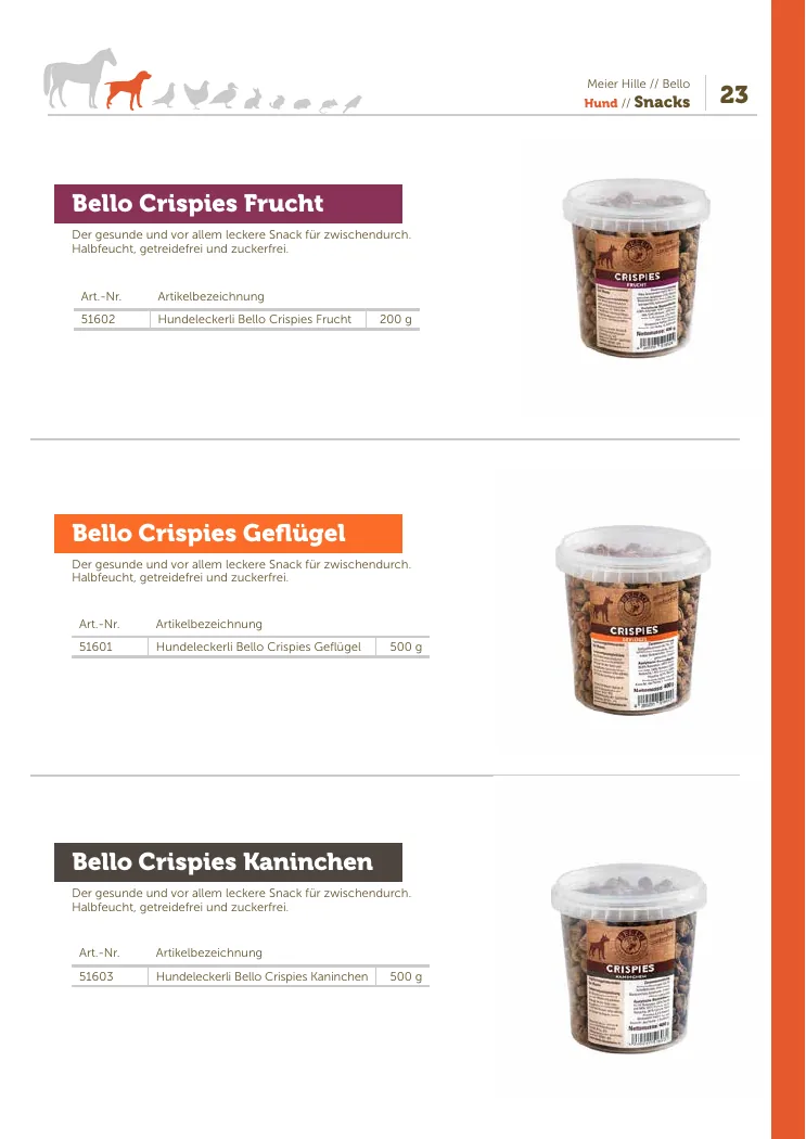 Katalogseite 23 mit Bello-Crispies für Hunde