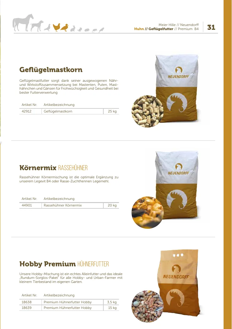 Katalogseite 31 mit Neuendorff-Geflügelfutter