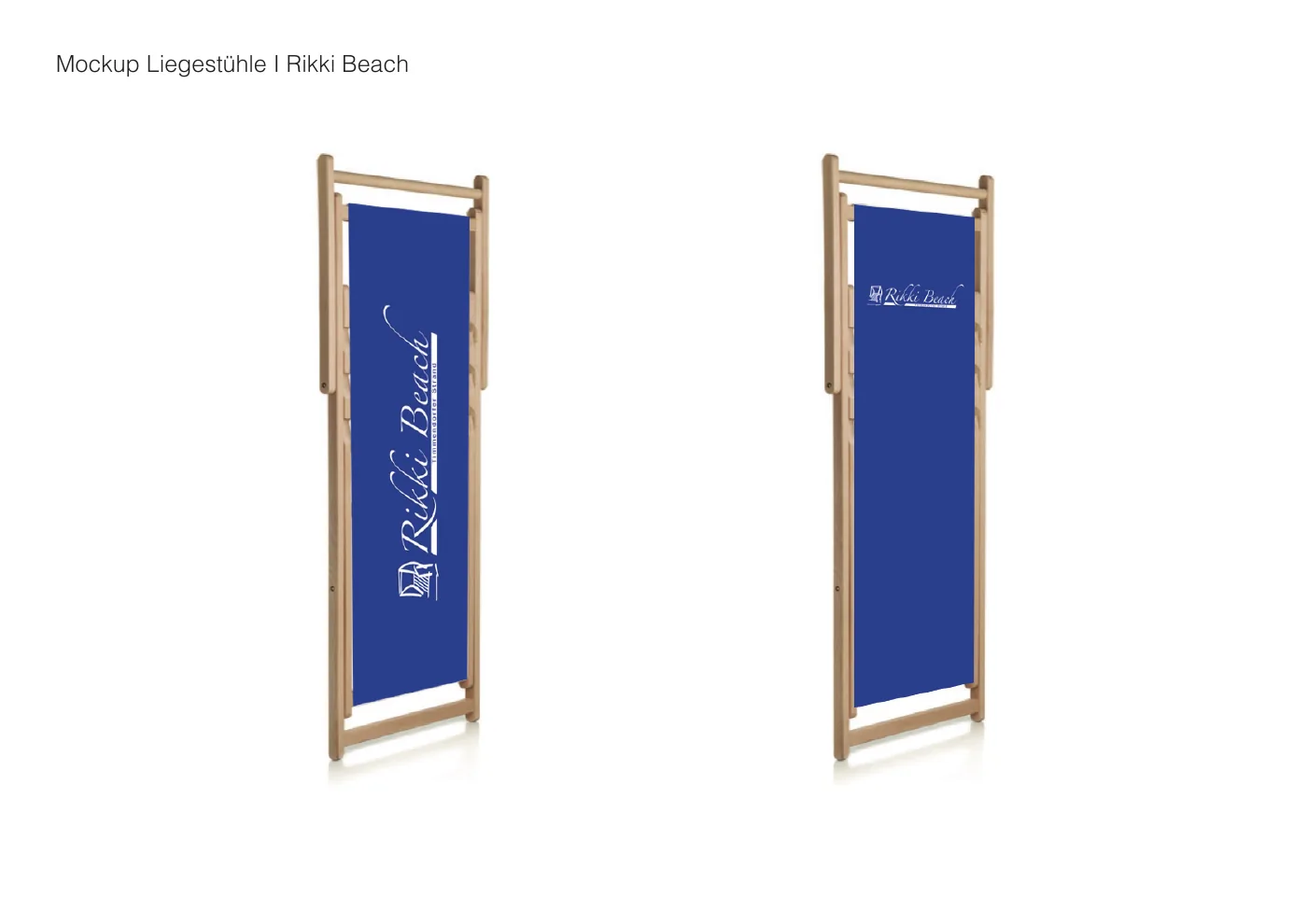 Zwei Entwurfsansichten eines blau bedruckten Rikki-Beach-Liegestuhls