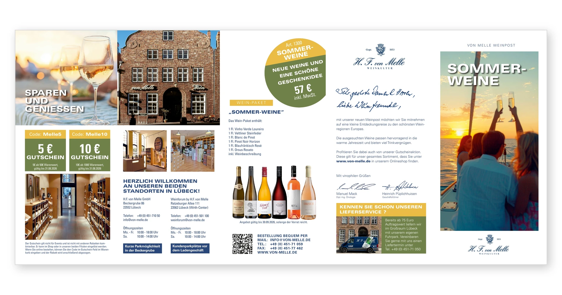 Außenseite der Weinpost Sommer 2026 mit Titelmotiv, Weinpaket und Anschreiben